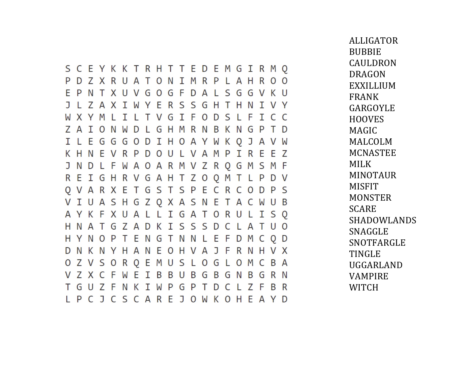 INTO THE SHADOWLANDS: Word Search